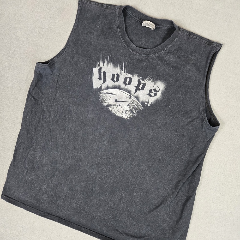 Vintage Nike Sleeveless T Shirt Mens XL "HOOPS" Spell Out Black Basketball Y2k